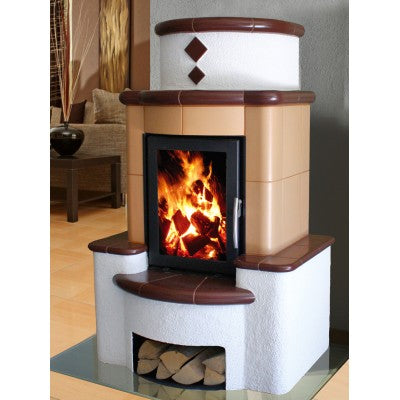 Sobă pe lemne Domofire cu acumulare Basel cu bancă (dreapta sau stânga) 9 kW
