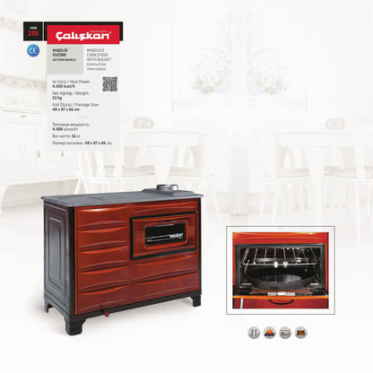 205 Majolica Cookstove - 4.5 kW, 2-Cycle Oven System, Spacious Design, Cast Iron Top