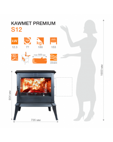 Sobă Fontă KAWMET Premium ATHENA S12 ECO – 12,3 kW