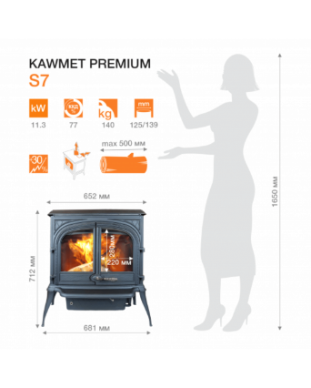 Sobă fontă KAWMET Premium ARES S7 ECO – 11,3 kW