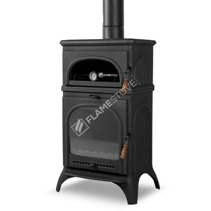 Sobă de Fontă de Înaltă Rezistență FS-023 Modena cu Cuptor - Eficiență Energetică Ridicată, Sticlă Schott Robax, Mâner de Lemn, 10 kW
