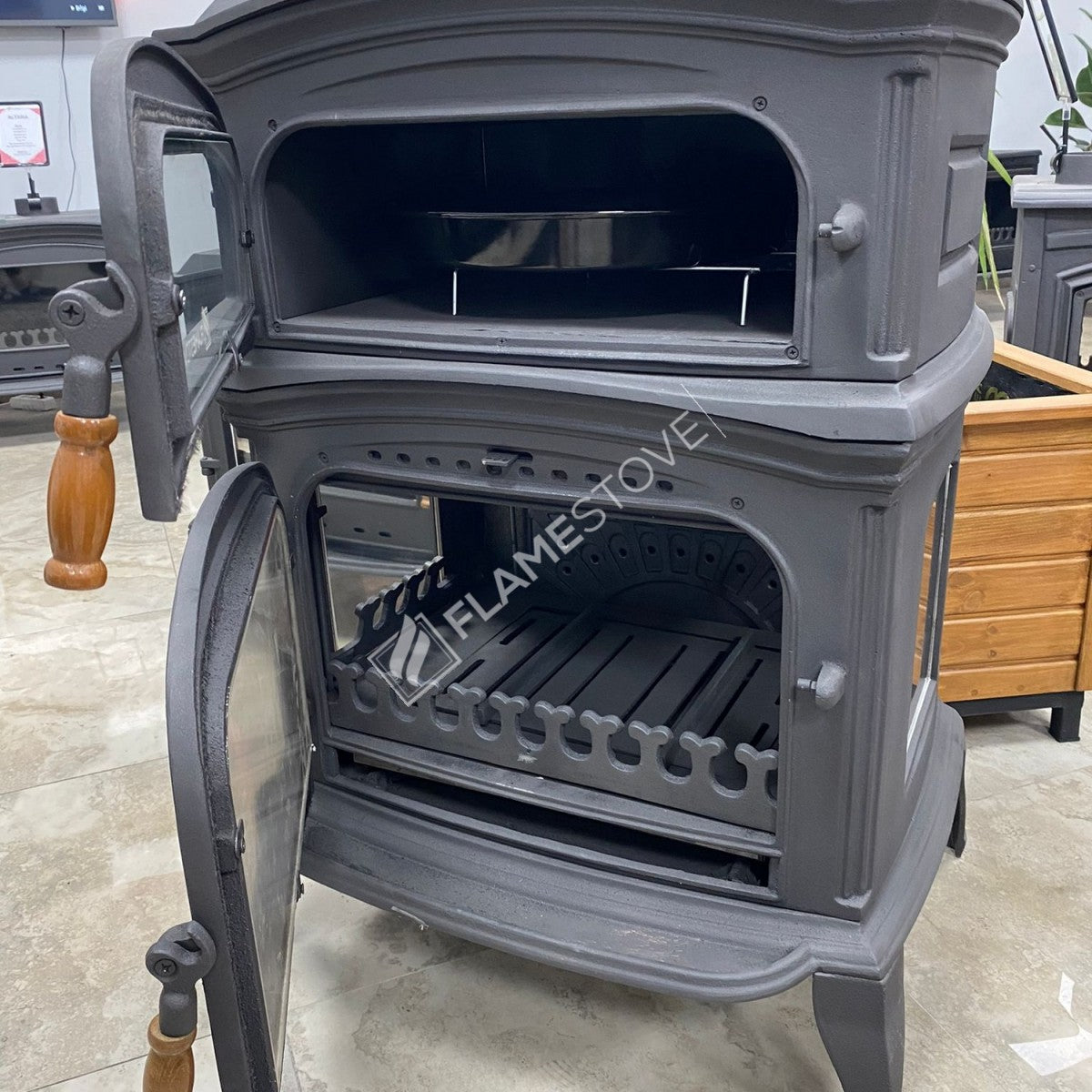 Soba Lux Premium FS-034: Eficiență Energetică Clasa A, Design Elegant din Fontă, Perfectă pentru Încălzire și Gătit