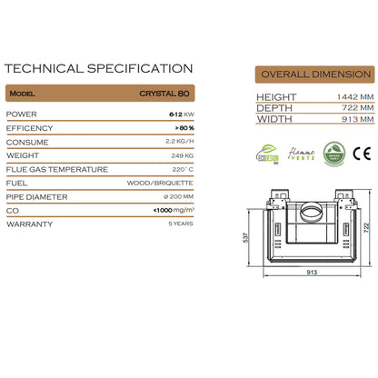 Focar semineu CRYSTAL 80 PREMIUM