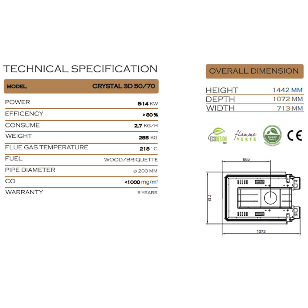 Focar semineu CRYSTAL 3D 50/70 PREMIUM