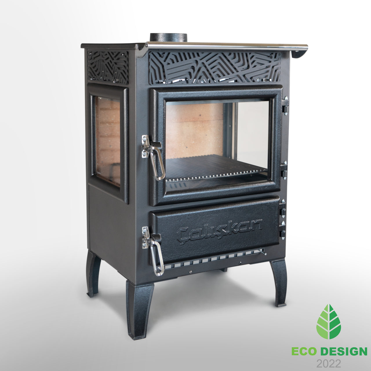 Soba pe colț 305-3D cu Putere de 12.5 kW și Sticlă Termorezistentă - Ideală pentru Încălzirea Locuinței