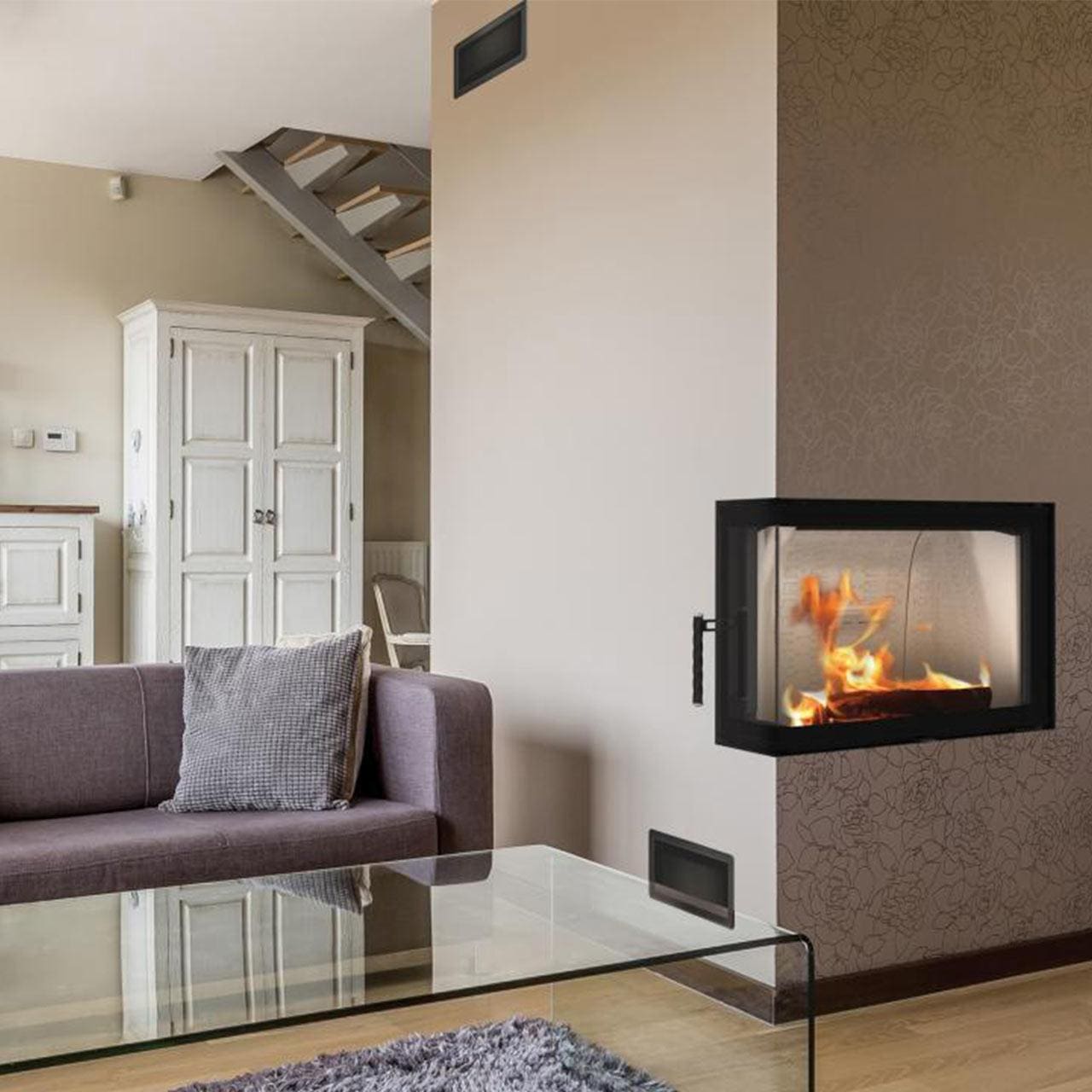 Șemineu BeF Therm 7 CP/CL 7.4 KW - Versiune: CP fereastră laterală dreapta