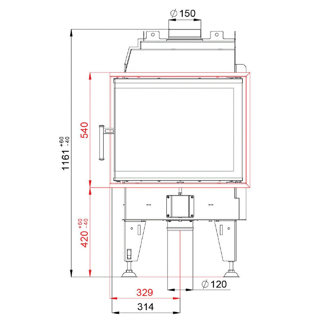 Șemineu BeF Therm 7 CP/CL 7.4 KW - Versiune: CP fereastră laterală dreapta
