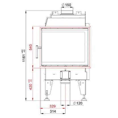 Șemineu BeF Therm 7 CP/CL 7.4 KW - Versiune: CP fereastră laterală dreapta