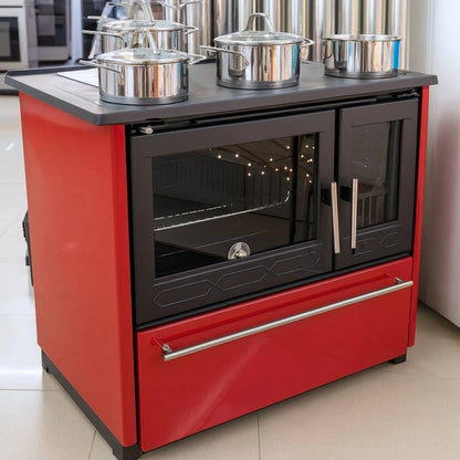 Soba de gatit P85 Rosu cu plita si cuptor - 8kW - racord stanga