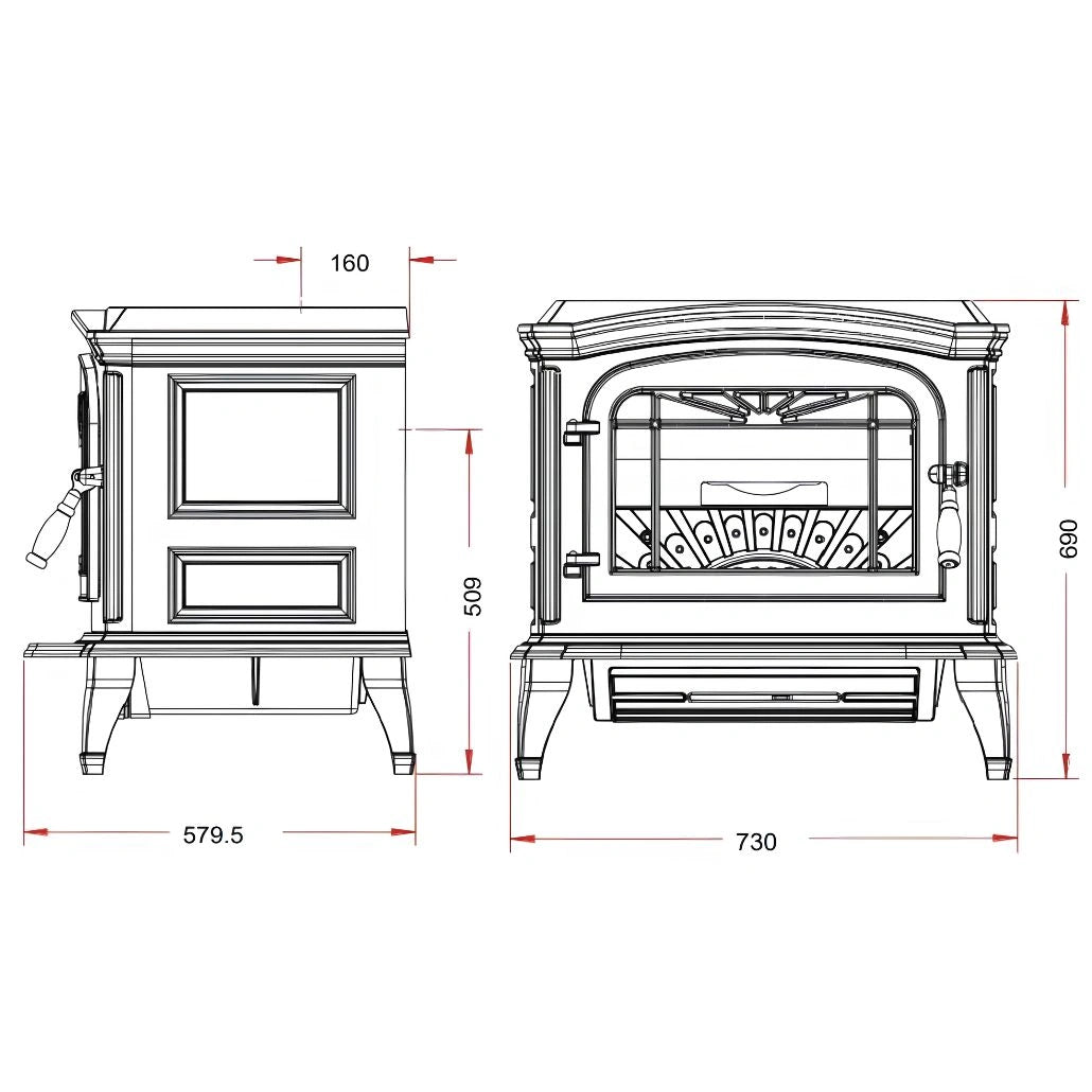 Soba fonta Bradford 9-13.5kW, 167 kg - Negru