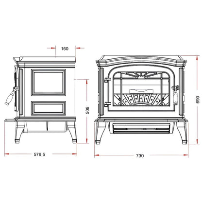 Soba fonta Bradford 9-13.5kW, 167 kg - Negru