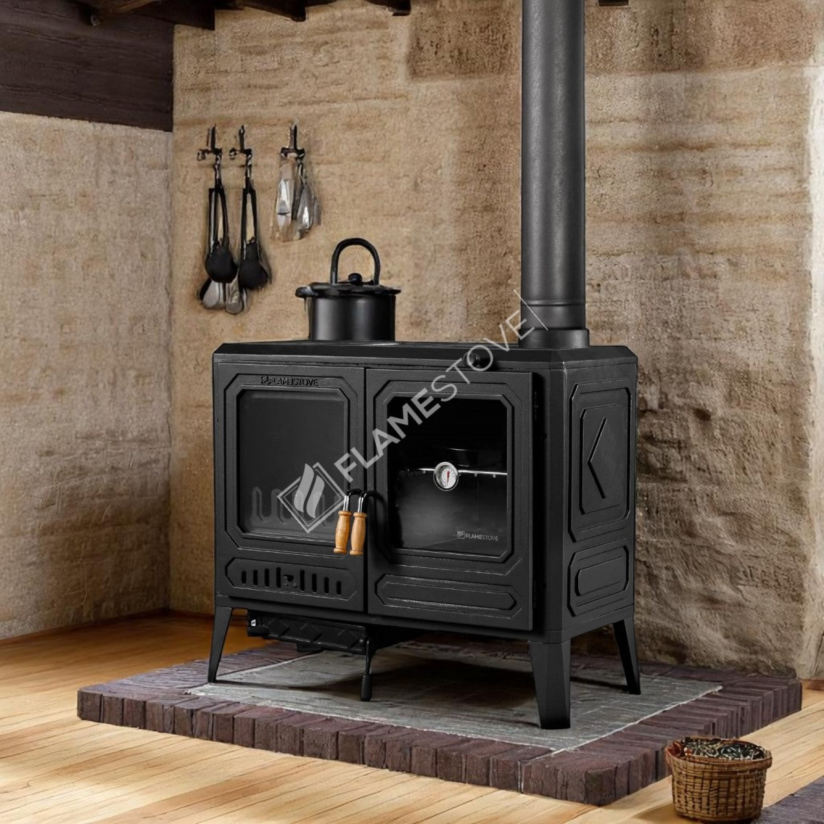 Sobă de Teracotă pe Lemne FS-061 Troy - Design Modern, Eficiență Termică Ridicată și Focar Dublu