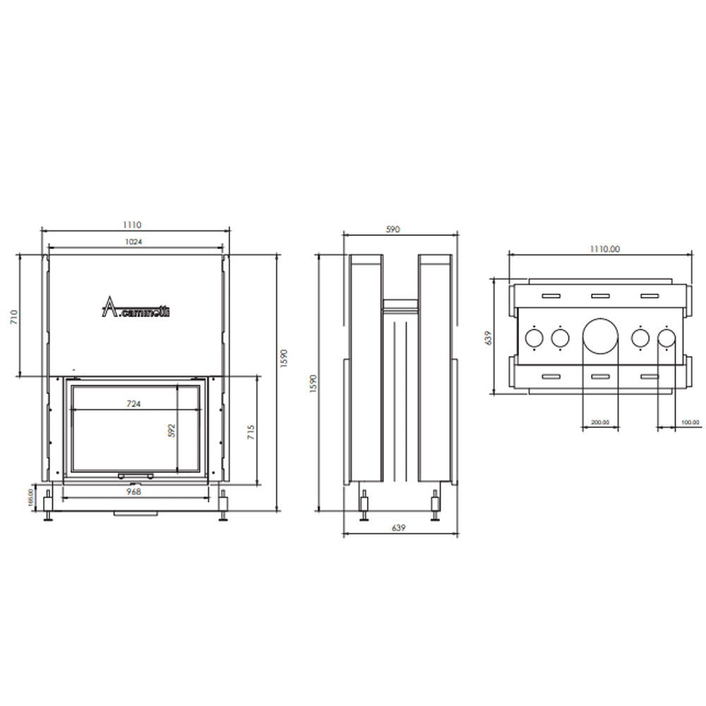 Focar semineu  tunel FLAT W 75 X 60