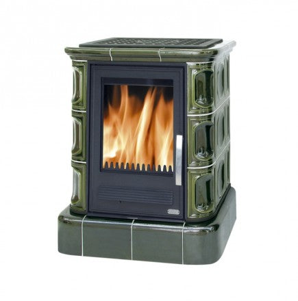 Soba pe lemn cahle teracota ABX - Marina KP cu bază placată cu gresie