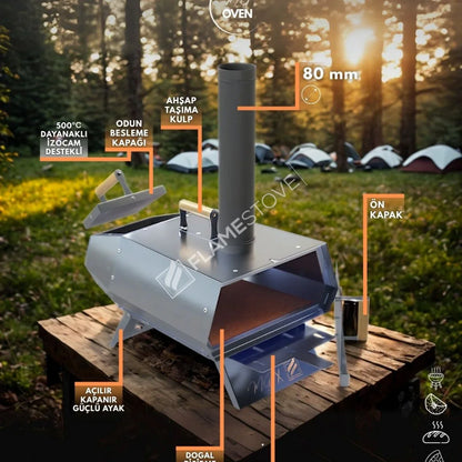 Cuptor de Pizza Portabil FS-950 cu Lemne, Piatră Naturală, Gătire Rapidă, Versatil - Gust Autentic Oriunde!