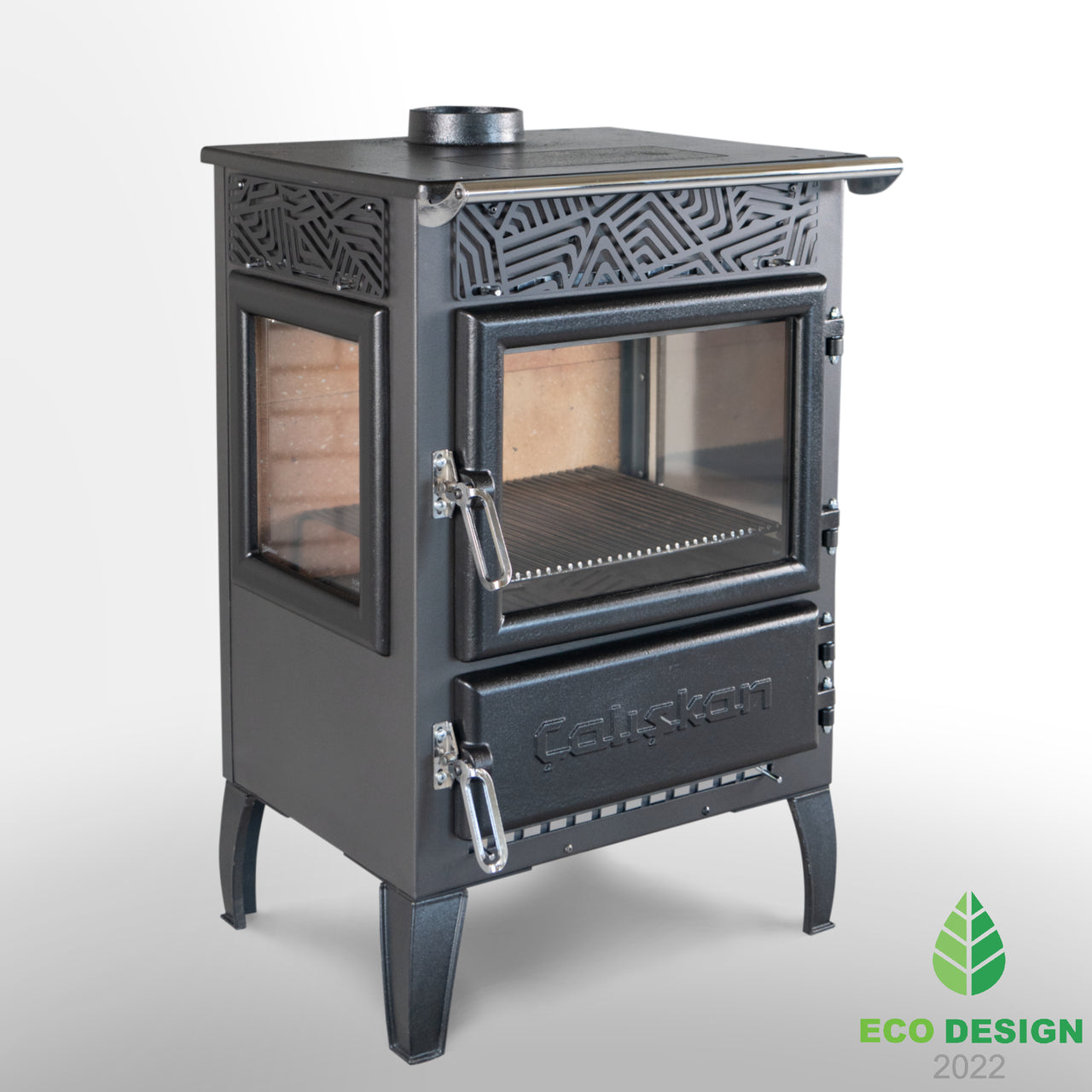 Soba pe colț 305-3D cu Putere de 12.5 kW și Sticlă Termorezistentă - Ideală pentru Încălzirea Locuinței
