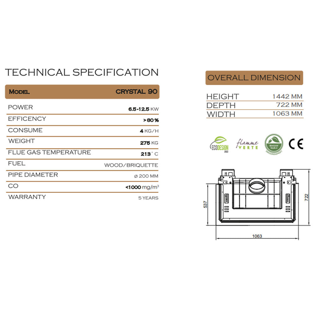 Focar semineu CRYSTAL 90 PREMIUM