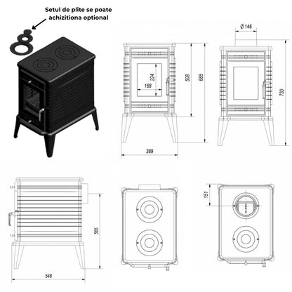 Soba cu plita + dublu perete K10 / 10-13KW