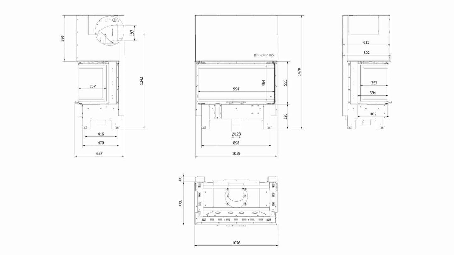Focar semineu nbc 100 36 trei laturi deschidere verticala samota neagra