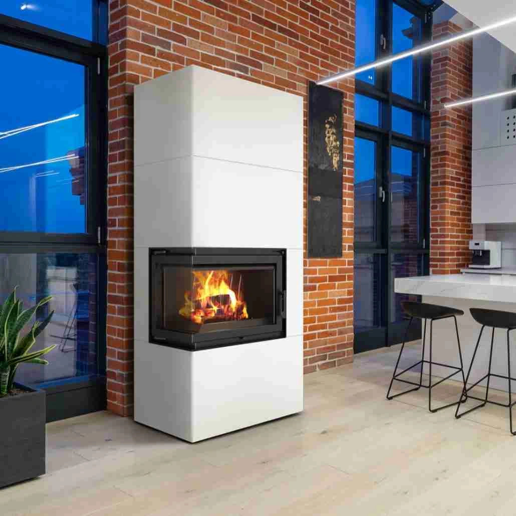 SIMPLE BOX stânga alb – șemineu complet (modular prefabricat)