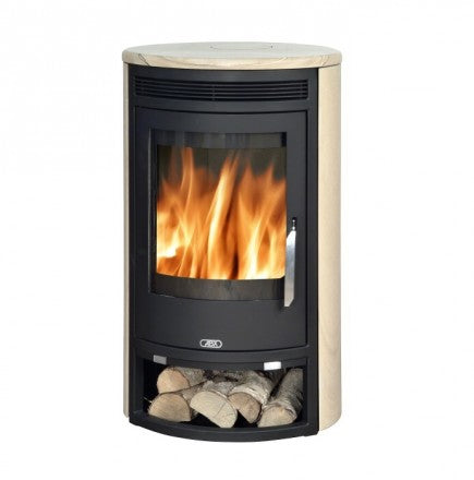 Soba pe lemn ABX - gresie Arktis 8, tablă neagră + HD