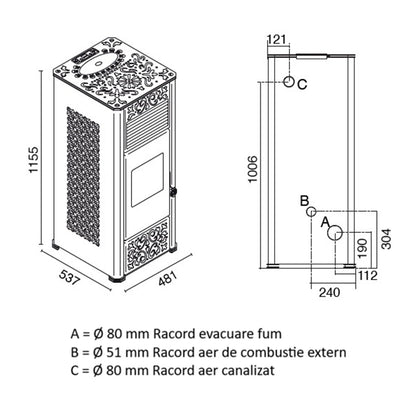 SOBA PELETI 4-15.4 KW - GEMMA BIANCO - 2 Ventilatoare