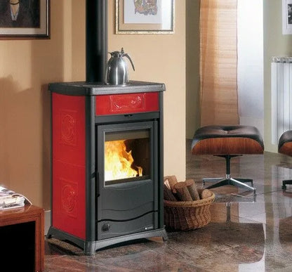 Sobă pe lemne tip centrala Nordica TERMOROSSELLA PLUS EVO DSA 4.0 11,1 kW - 318 m³ încălzită - bordeaux