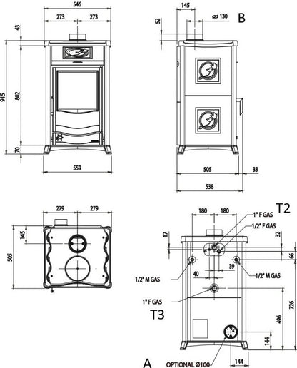 Sobă pe lemne tip centrala Nordica TERMOROSSELLA PLUS EVO DSA 4.0 11,1 kW - 318 m³ încălzită - piatra naturala