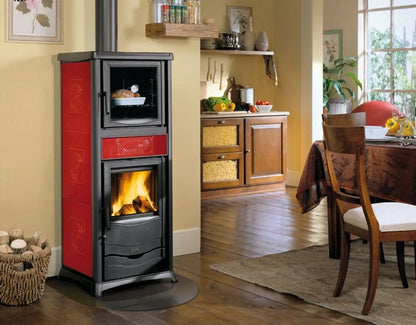 Nordica TERMOROSSELLA PLUS FORNO DSA 4.0 Termosobă pe lemne , tip centrala cu 11,1 kW - cuptor încălzitor de 318 m³ - bordeaux