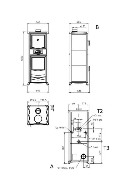Nordica TERMOROSSELLA PLUS FORNO DSA 4.0 Termosobă pe lemne , tip centrala cu 11,1 kW - cuptor încălzitor de 318 m³ - bordeaux