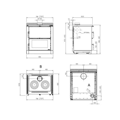 Sobă pe lemne Nordica VERONA XXL VST 7,0 kW - încălzire 200 m³ - antracit negru