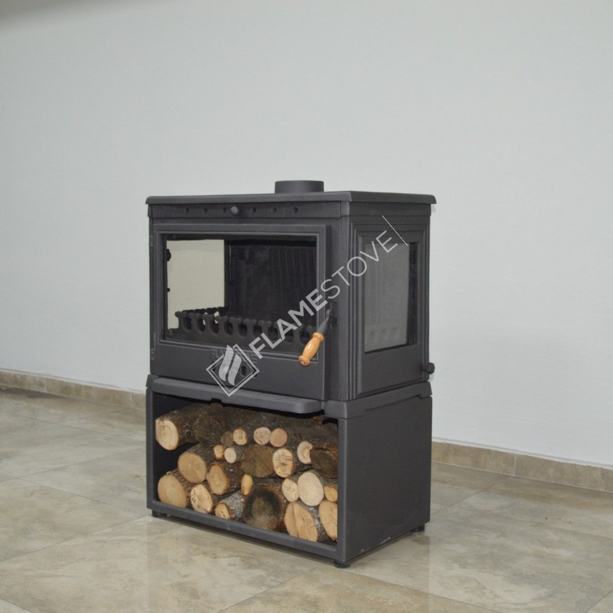 Soba Retro Lux cu Sertar Lemne FS-042ST - Design Elegant, 9 kW, Sticlă Schott Robax
