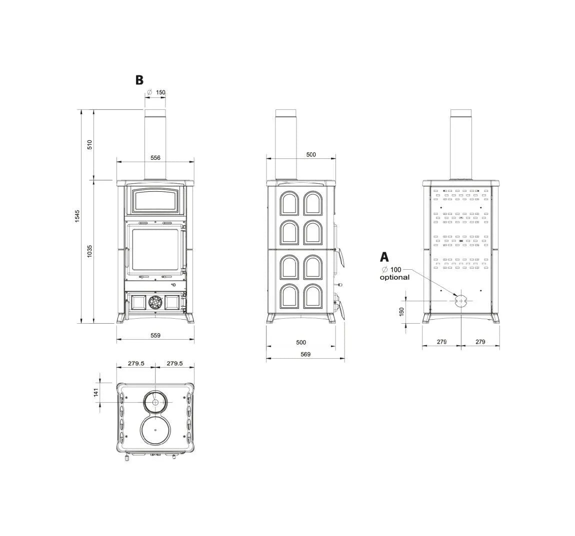 Sobă pe lemne Nordica CONCITA 2.0 cu sistem de recuperare a căldurii 11,8 kW - 338 m³ - alb infinit