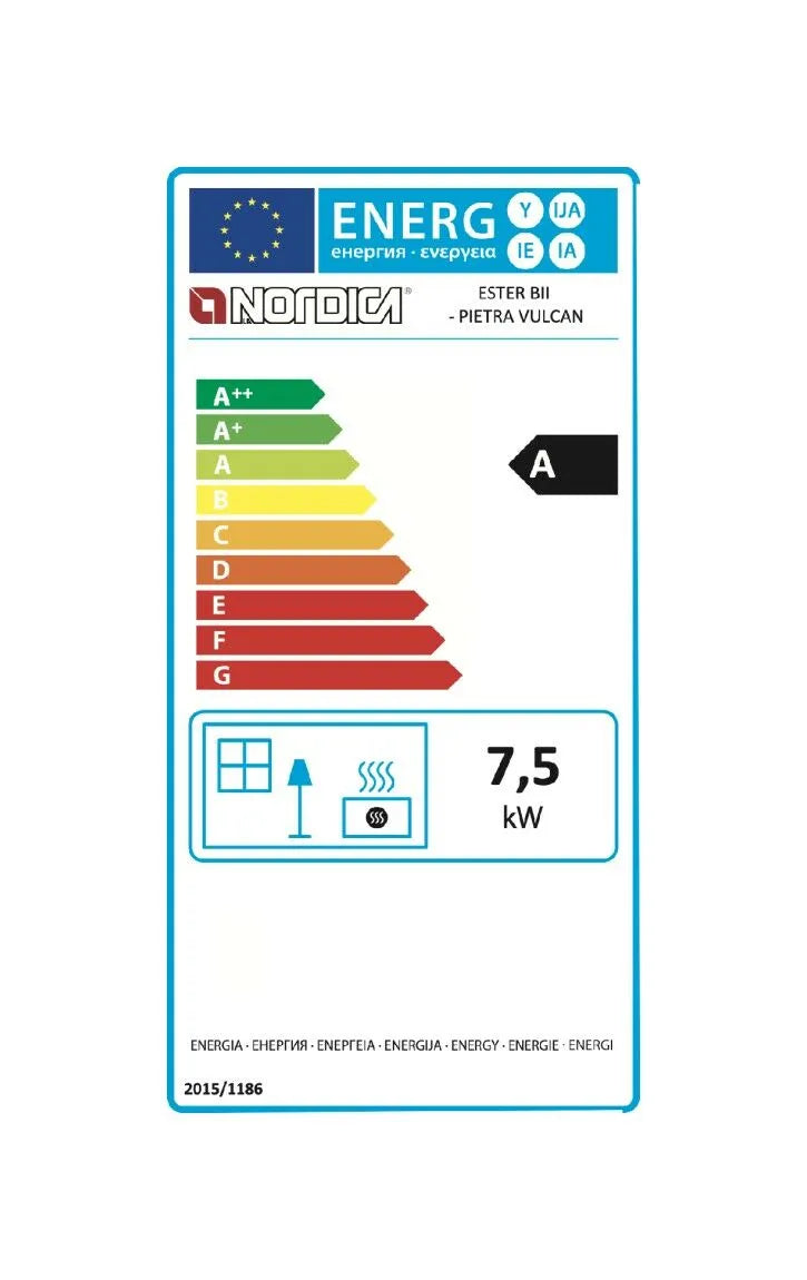 Sobă pe lemne Nordica ESTER BII 7,5 kw - 215 m³ încălzibilă - piatră vulcanică