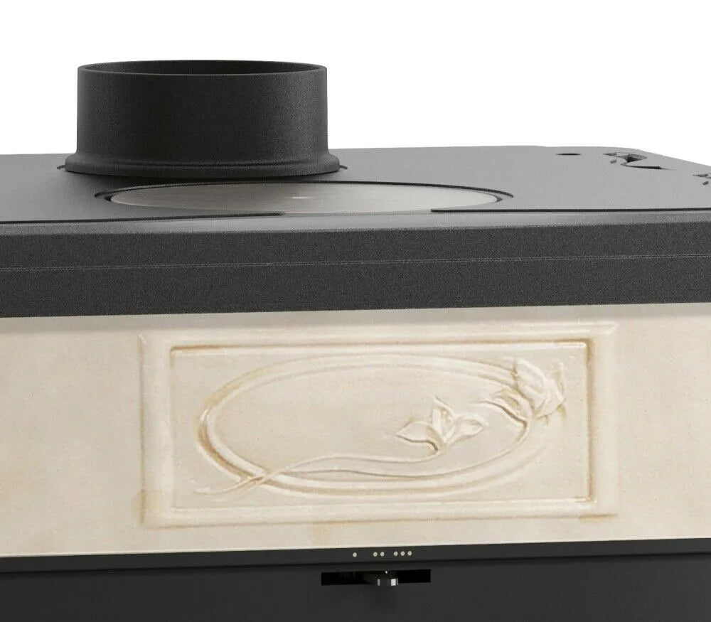 Sobă pe lemne tip centrala Nordica TERMOROSSELLA PLUS EVO DSA 4.0 11,1 kW - 318 m³ încălzită - crem