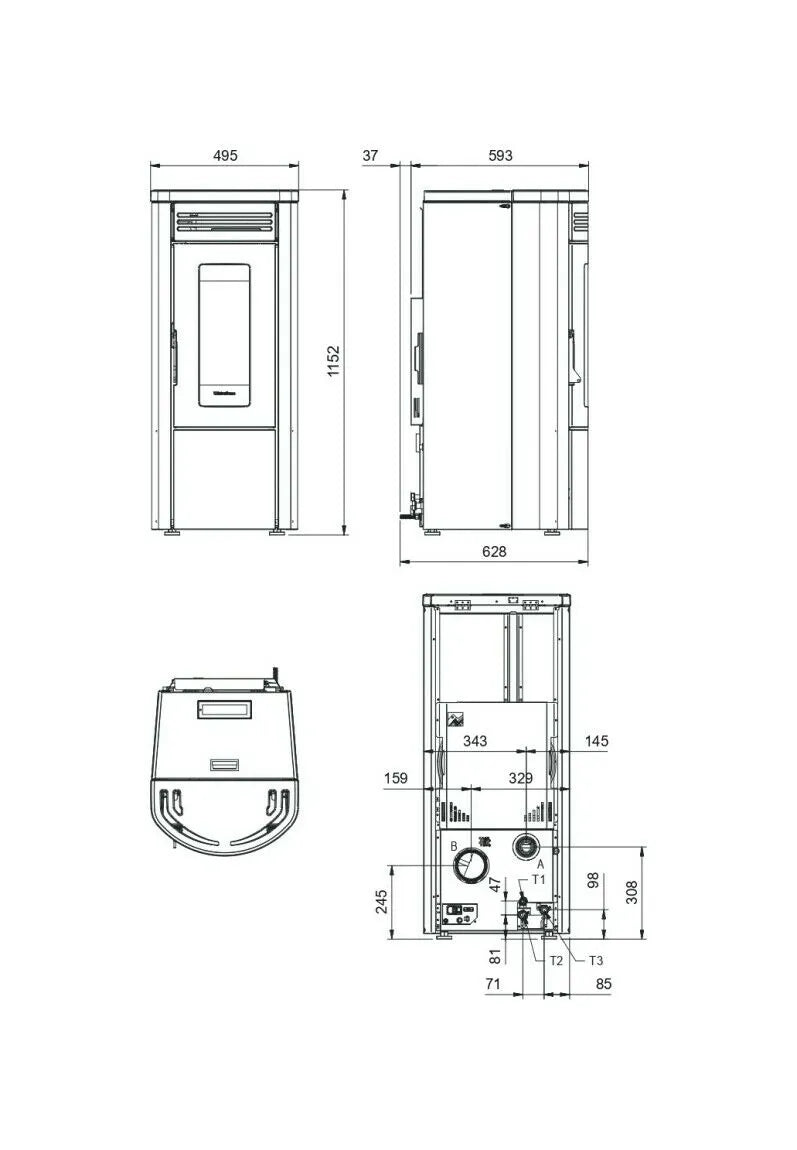 Extraflame nordica COSTANZA IDRO 5.0 Termo-sobă pe peleți etanșă și ventilată 16 kw - 459 m³ încălzibilă - bordo
