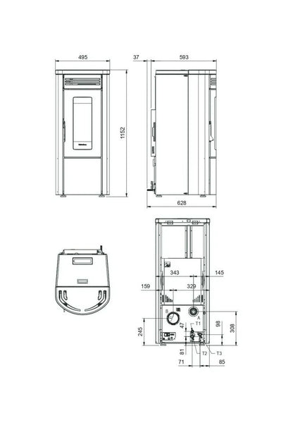 Extraflame nordica COSTANZA IDRO 5.0 Termo-sobă pe peleți etanșă și ventilată 16 kw - 459 m³ încălzibilă - bordo