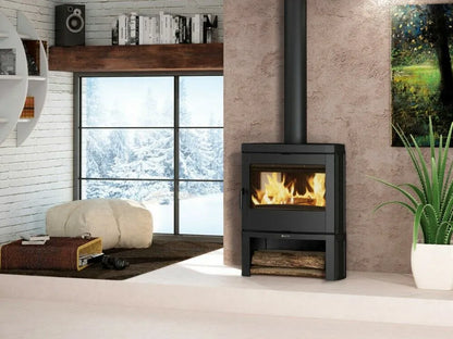 Sobă pe lemne cu sistem de recuperare a căldurii Jennifer 2.0, 8 kw - 229 m³ încălzibilă - neagră