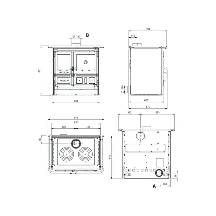 Nordica ROSA L 5.0 VST STEEL Sobă pe lemne 9,5 kw - 272 m³ incalzibila - neagra