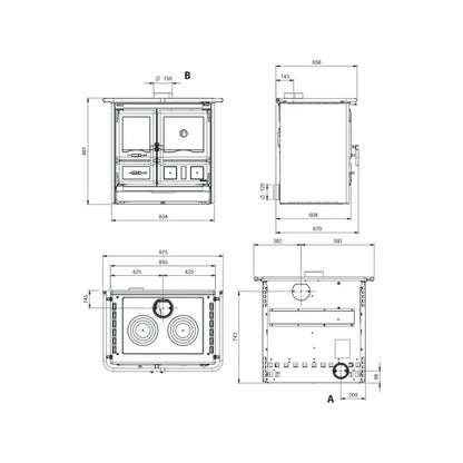 Nordica ROSA L 5.0 VST STEEL Sobă pe lemne 9,5 kw - 272 m³ incalzibila - neagra