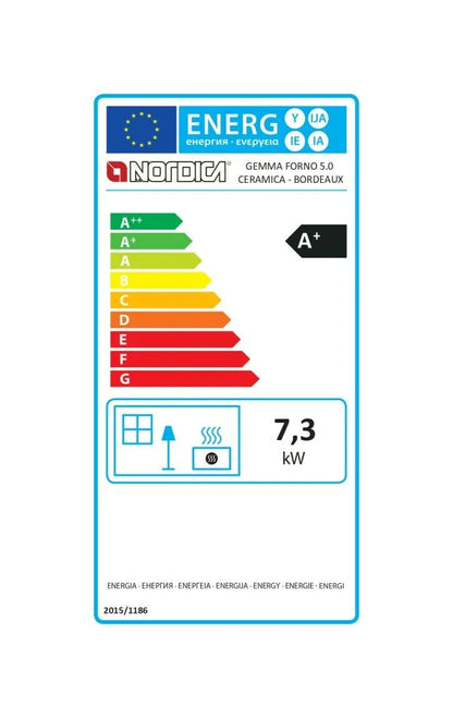 Sobă pe lemne Nordica GEMMA FORNO 5.0 cu cuptor, 7,3 kW, 209 m³ spațiu încălzit, ceramica alba