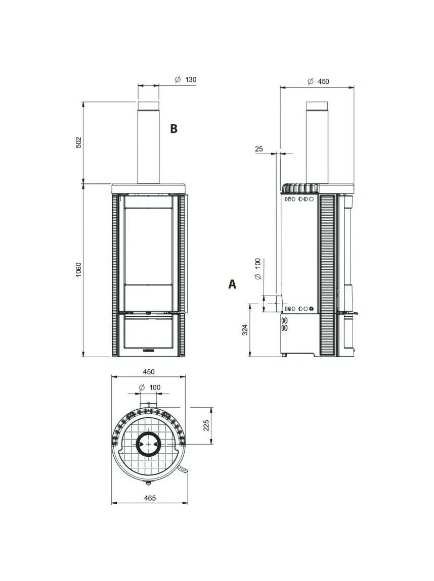 Sobă pe lemne 7,5 kw - 215 m³ încălzibilă - antracit negru