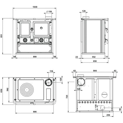 Nordica ROSA 5.0  STEEL Soba de gatit pe lemne 8,8 kw