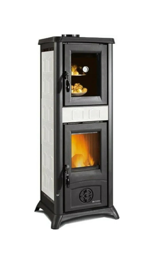 Sobă pe lemne Nordica GEMMA FORNO 5.0 cu cuptor, 7,3 kW, 209 m³ spațiu încălzit, ceramica alba