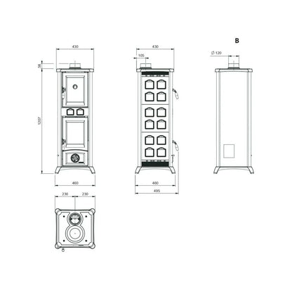 Sobă pe lemne Nordica GEMMA FORNO 5.0 cu cuptor, 7,3 kW, 209 m³ spațiu încălzit, ceramica alba
