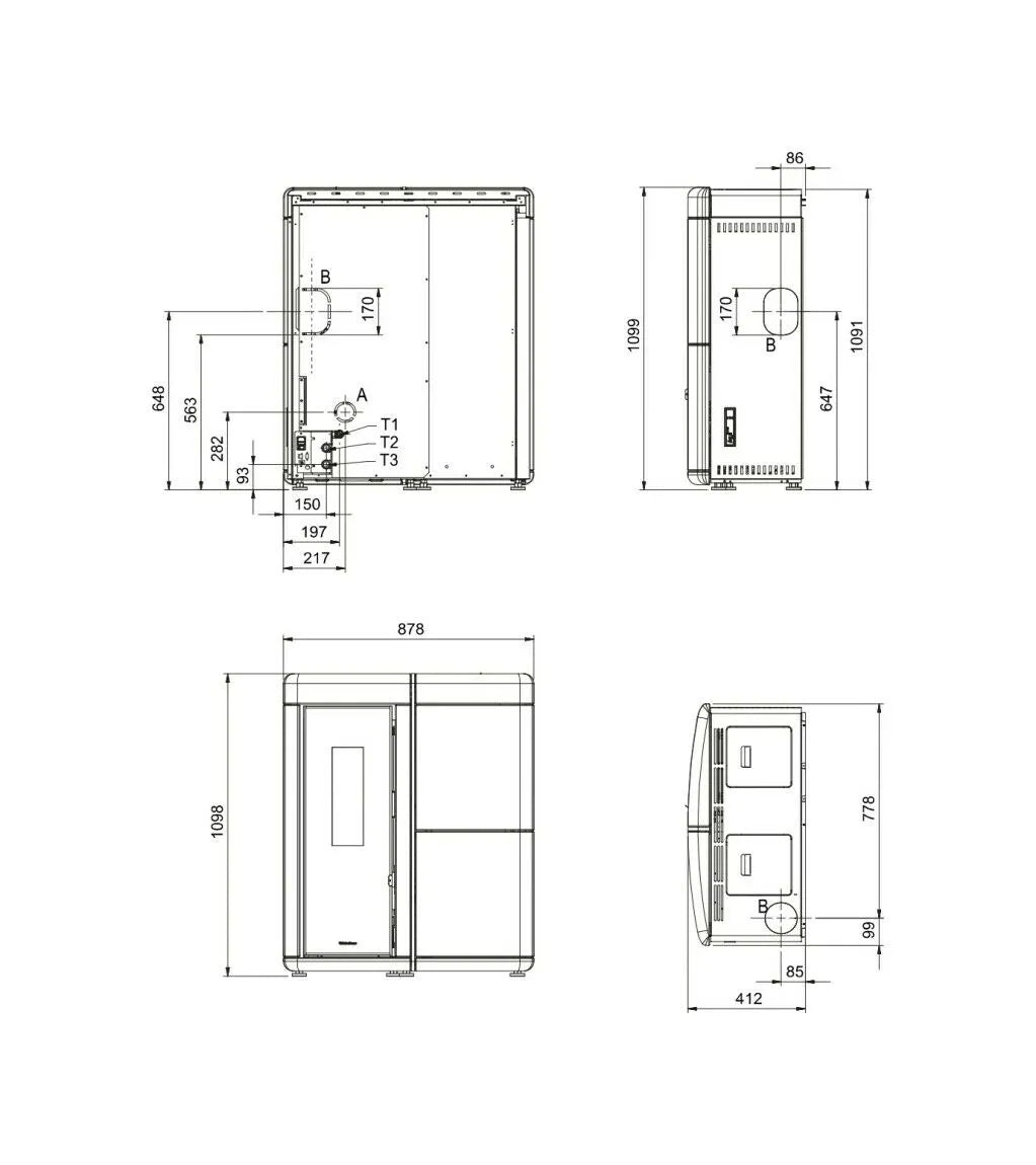 Sobă  centrala ermetică pe peleți Extraflame nordica EVELYNE IDRO 2.0 Evolution 18 kw - 517 m³ - albă