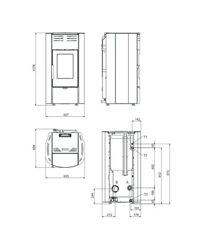 Extraflame nordica RAFFAELLA IDRO H15 5.0 Termosoba cu peleți 19 kw - 545 m³ - visiniu