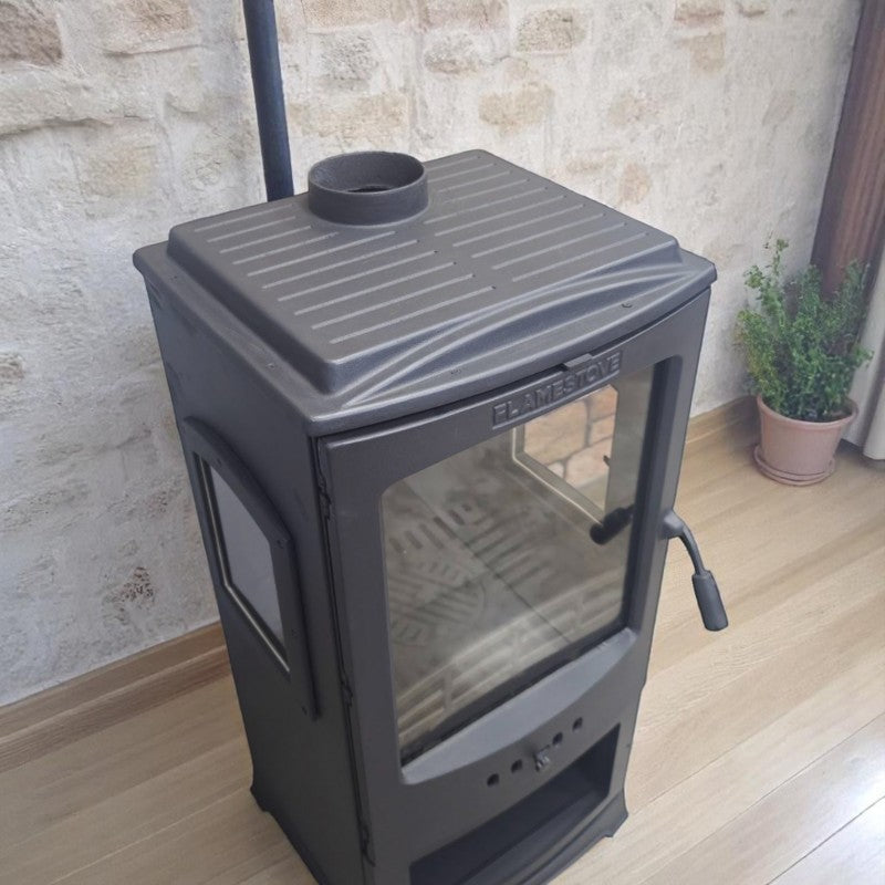 Soba din fontă de înaltă eficiență FS-014 Casting Ultra Sirius FS-14 | Ceramică de sticlă germană | Putere termică 9 kW | Ieșire coș de fum 130 mm