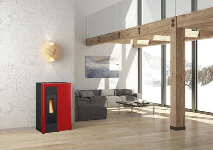 Sobă ermetică pe peleți Extraflame Nordica VIRNA IDRO.16 Slim, 14,5 kW, 416 m³ , tip centrala, Bordeaux