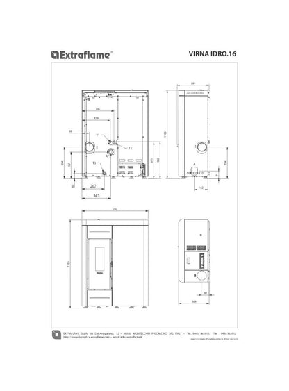 Sobă ermetică pe peleți Extraflame Nordica VIRNA IDRO.16 Slim, 14,5 kW, 416 m³ , tip centrala, Bordeaux